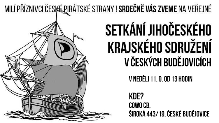 Zveme do Českých Budějovic na setkání jihočeských Pirátů v neděli 11. září 2022