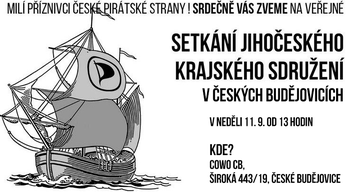 Zveme do Českých Budějovic na setkání jihočeských Pirátů v neděli 11. září 2022